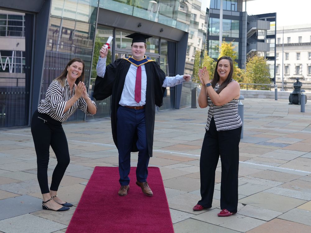 Claire Hatton and Fiona O’Neill, with student Chris Bruton.